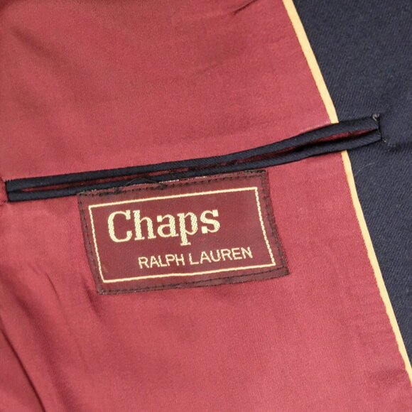 Chaps Ralph Lauren Blazer Mens 42L Tall Navy Blue Gold Button Vented Vintage - Picture 14 of 16